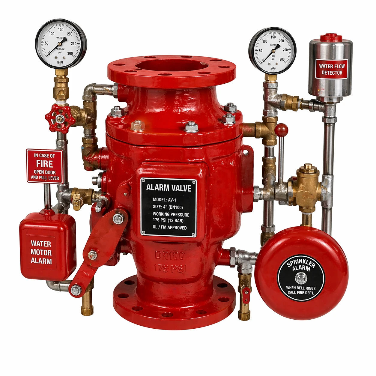 Wet alarm check valve assembly, series routing illustration