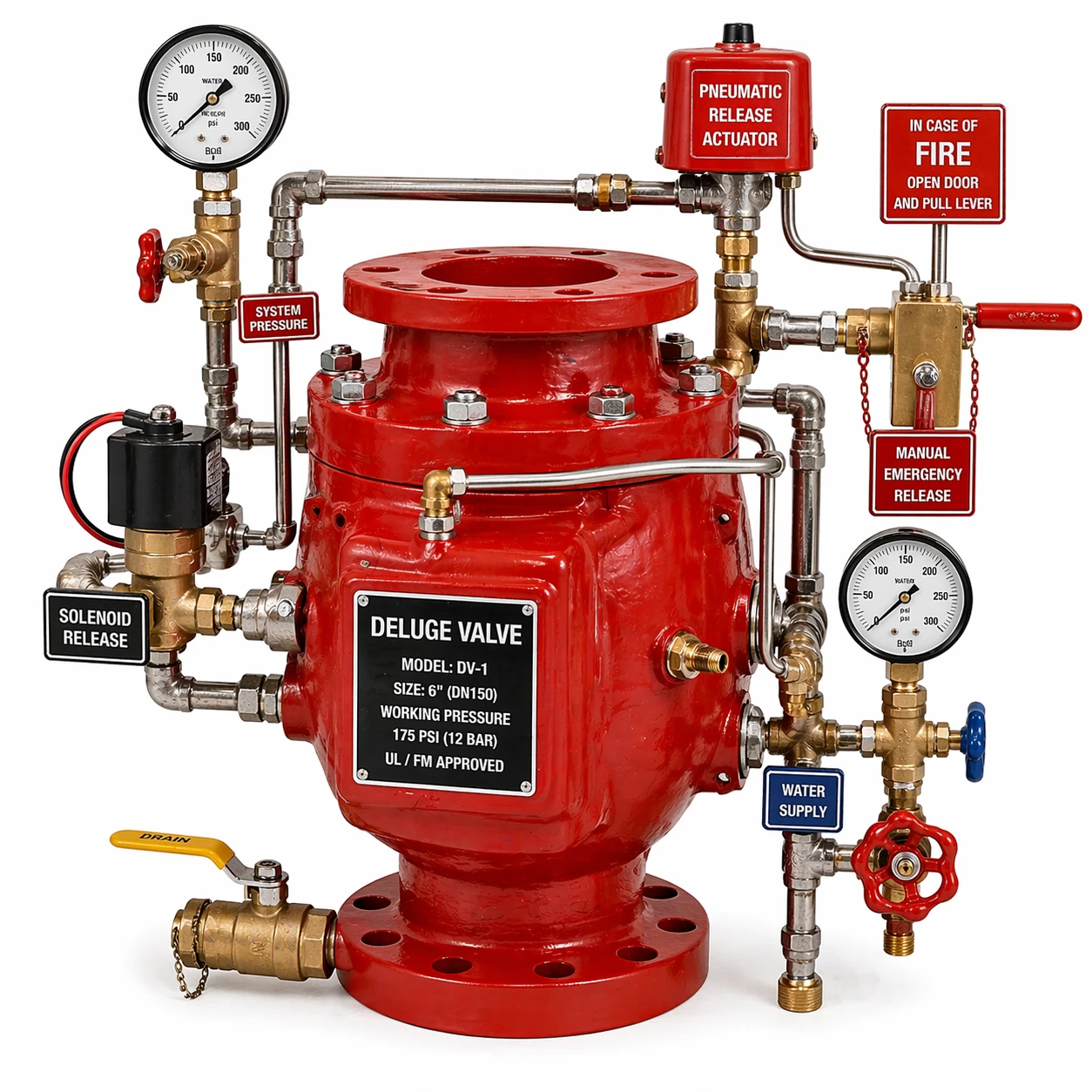 Deluge valve assembly for open-head systems, series routing illustration