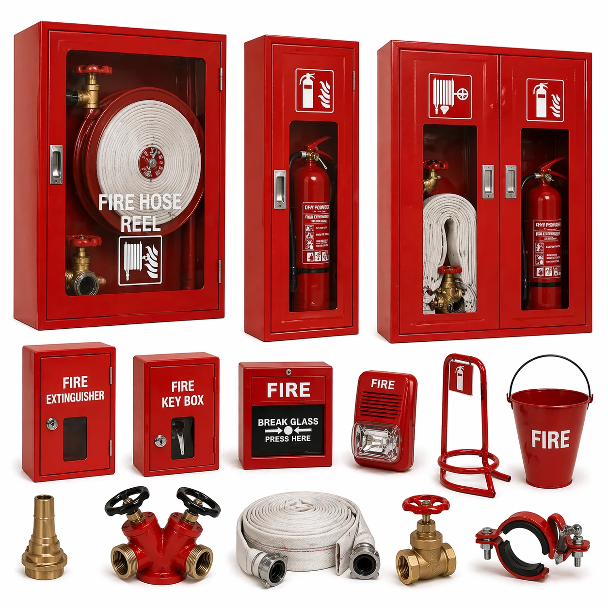Fire hose cabinet and fire extinguisher cabinet range