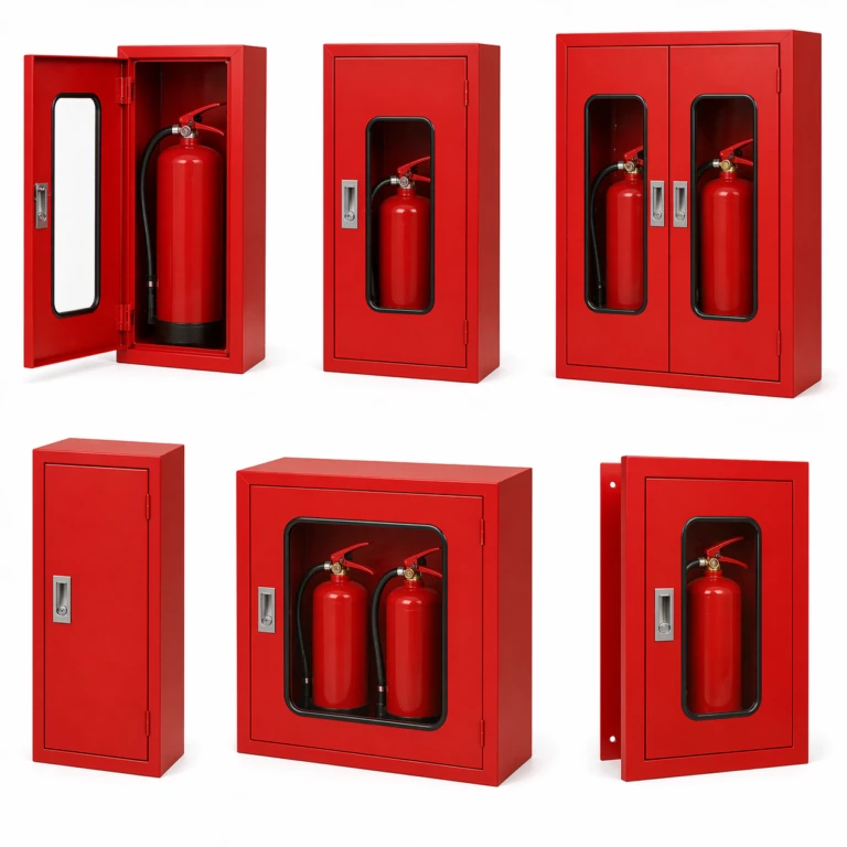 Wall-mounted fire extinguisher cabinet with vision panel