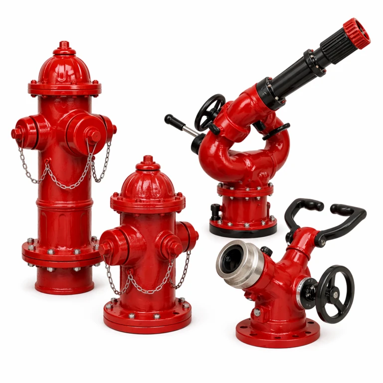 Ground-installed fire hydrant beside an industrial fire monitor