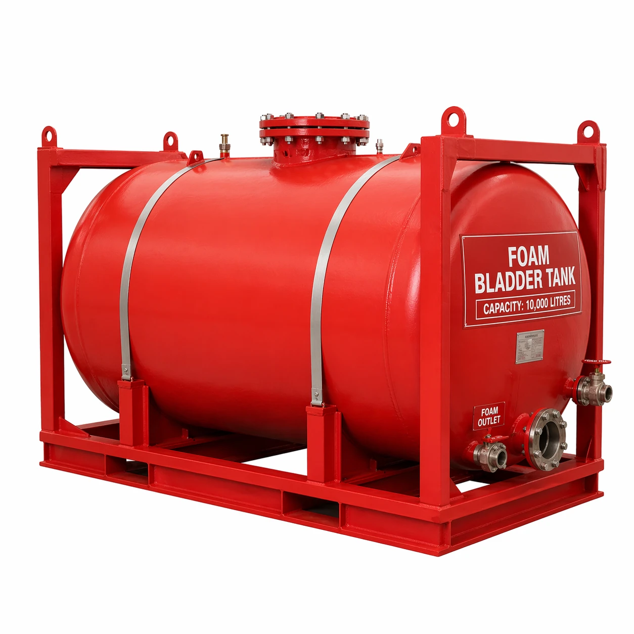 Foam bladder tank with pressure fittings