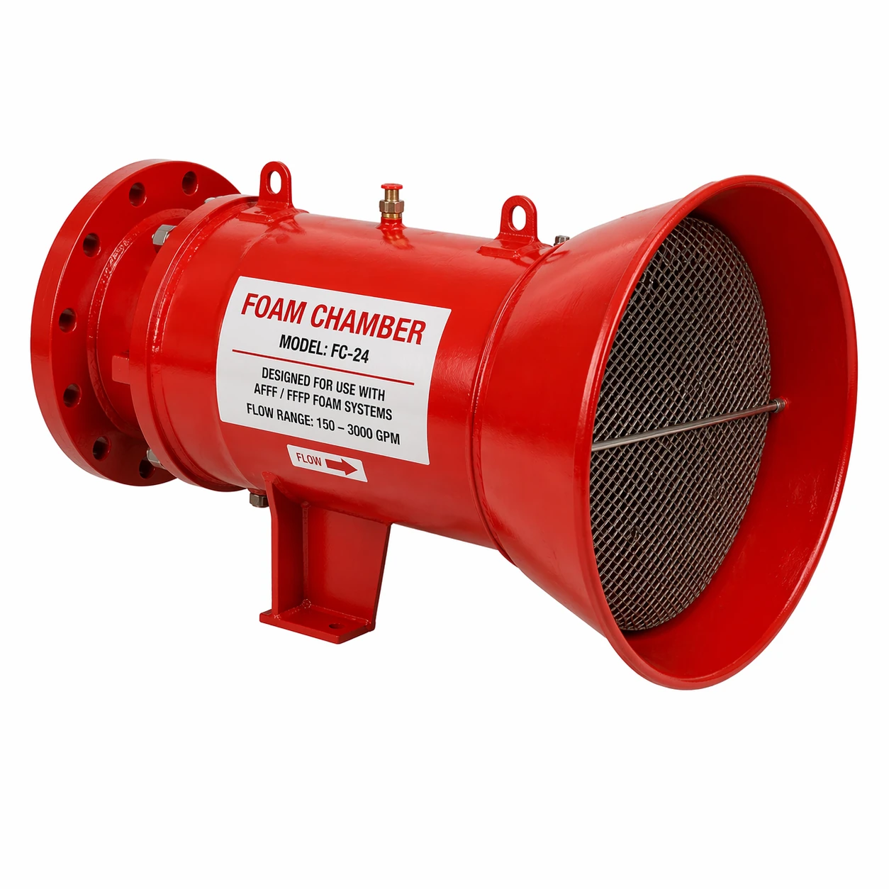 Foam chamber mounted on a storage tank shell