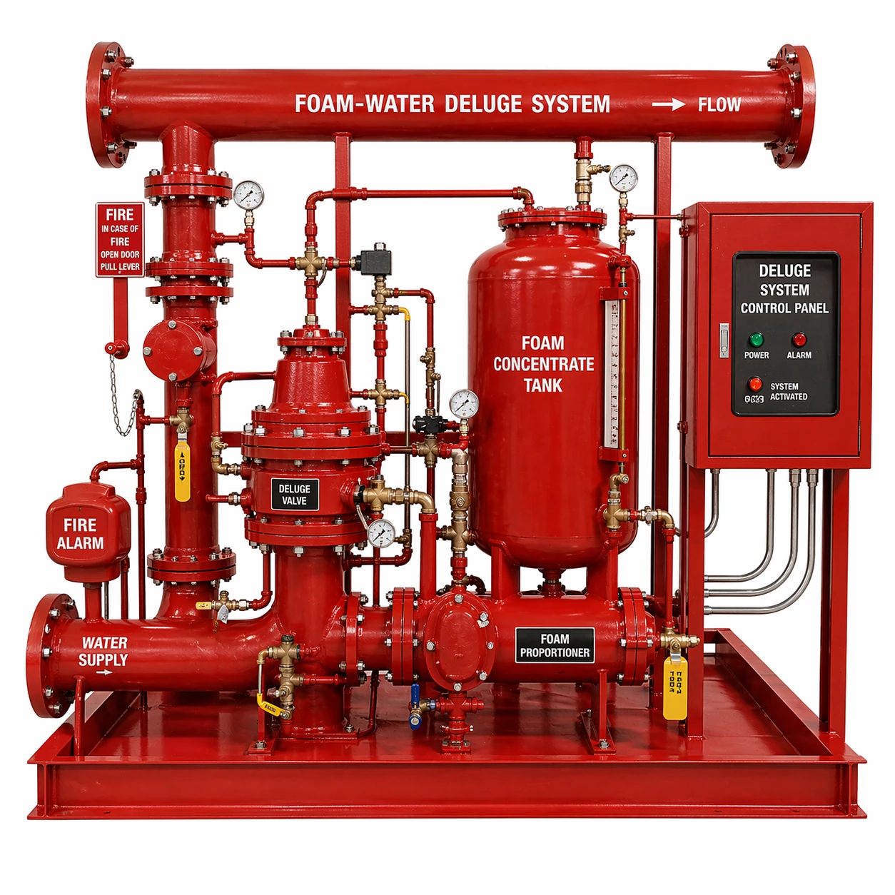 Foam-water deluge system arrangement
