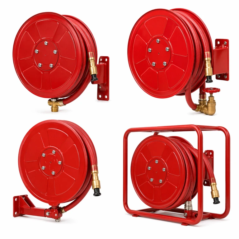 Swinging-arm semi-rigid fire hose reel