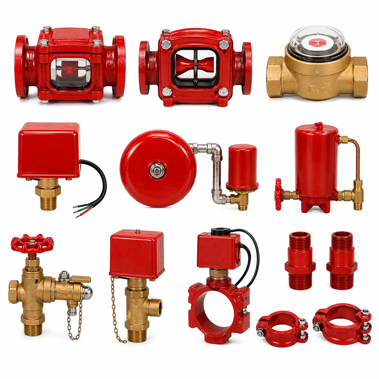 Water flow indicator for sprinkler branch lines, series routing illustration