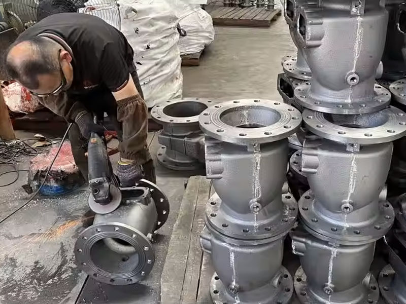 Factory work area with production machinery and material handling